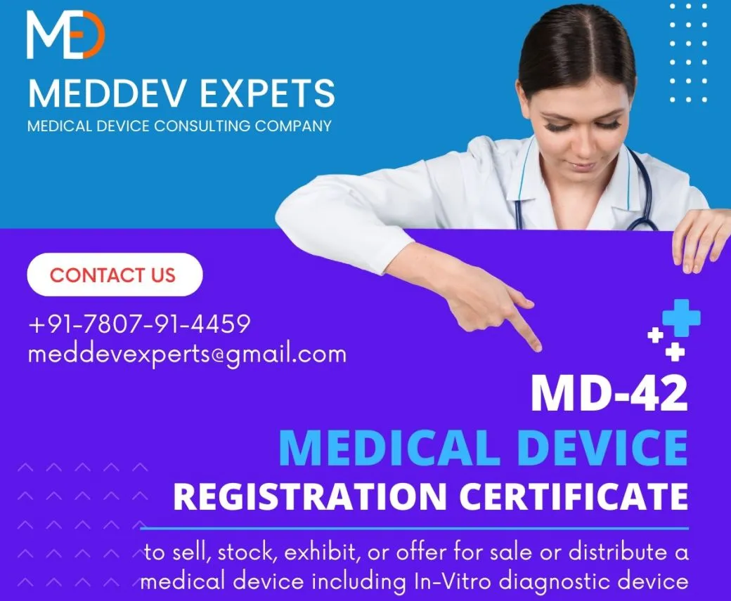 lady pointing her finger towards the headline medical device Registration Certificate